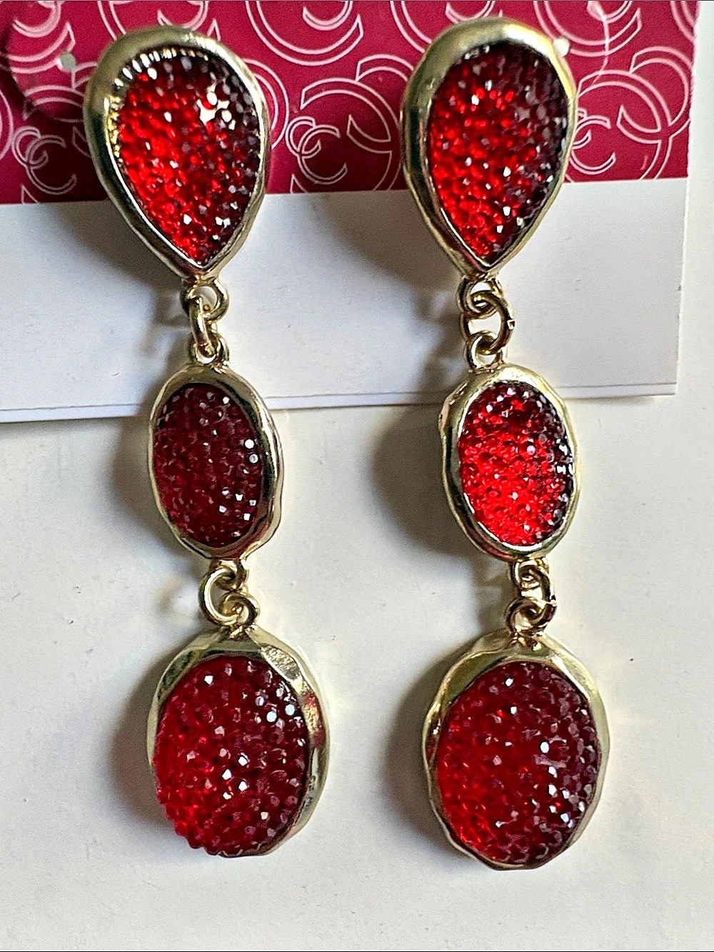 Red & Gold Dangle Earrings Like New